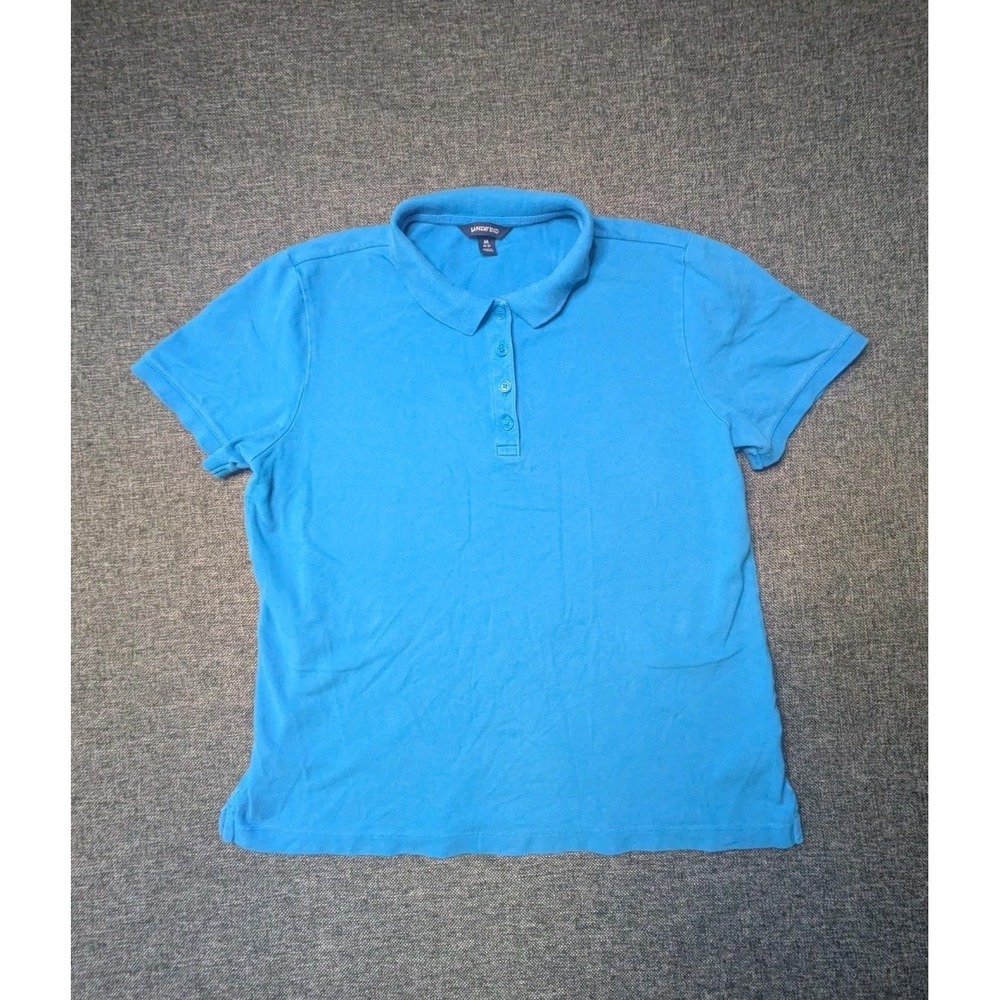 Lands End Short‎ Sleeve Polo Shirt Medium Men's Blue Button Collared Dress Golf
